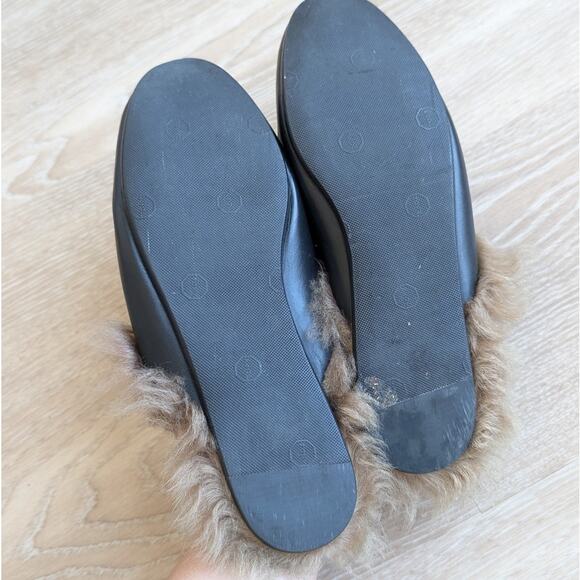 Gucci Black Leather Fur Loafers Embroidered Princetown Flat Slipper Mules - Picture 4 of 5
